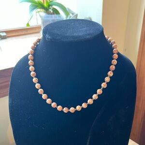Stone Beaded Necklace - Cream & Terracotta Red